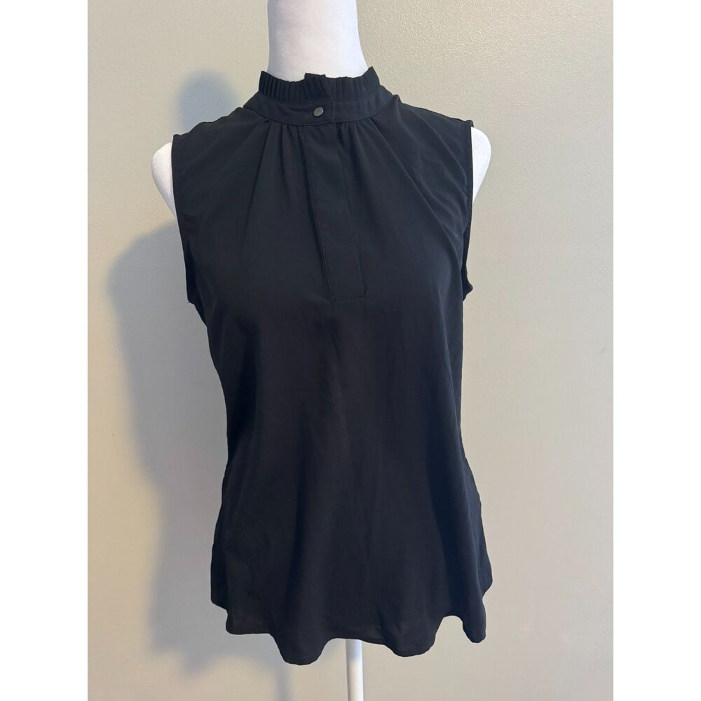 *NWT* Premise Black Sleeveless Blouse with Ruffle Neck Collar Size Small